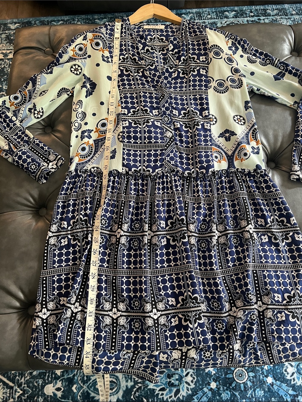 Sandro Silk Navy Long-Sleeve Mini-Dress - Picture 6 of 9
